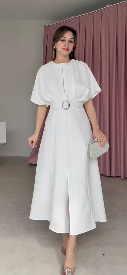 فستان نص كم مع حزام ✨