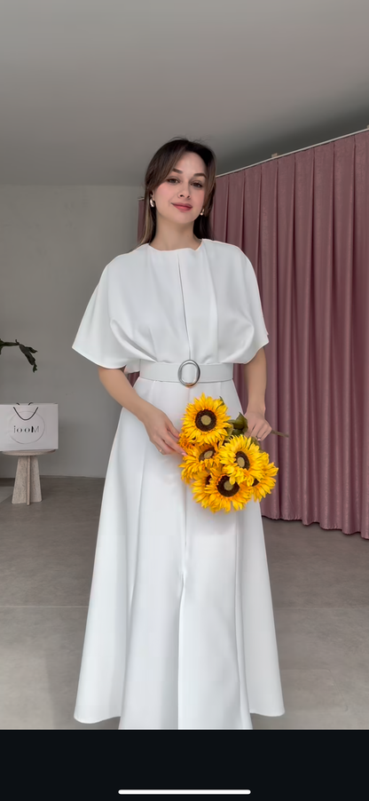 فستان نص كم مع حزام ✨