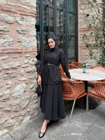 طقم تنورة مع كمر ✨