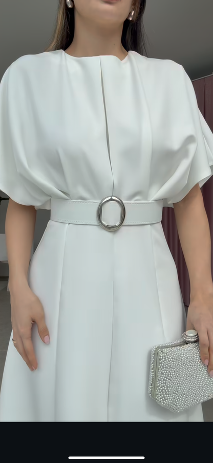 فستان نص كم مع حزام ✨