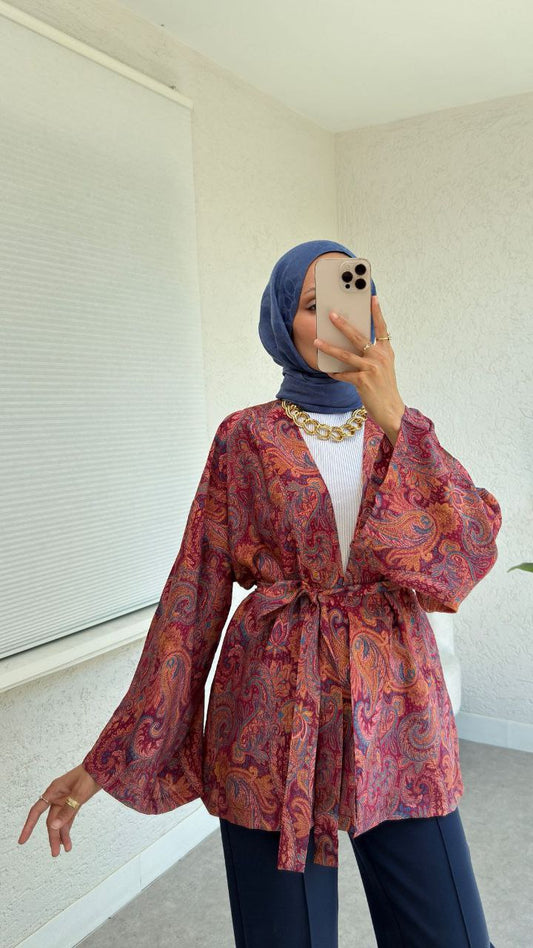 كيمونو معرق خمري